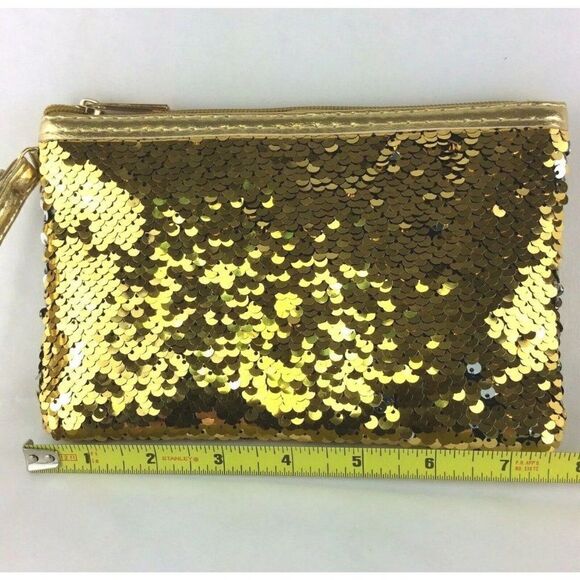 Women's Gold Wristlet Flip Sequin Coin Purse Cosmetic Bag NWT - Picture 6 of 9